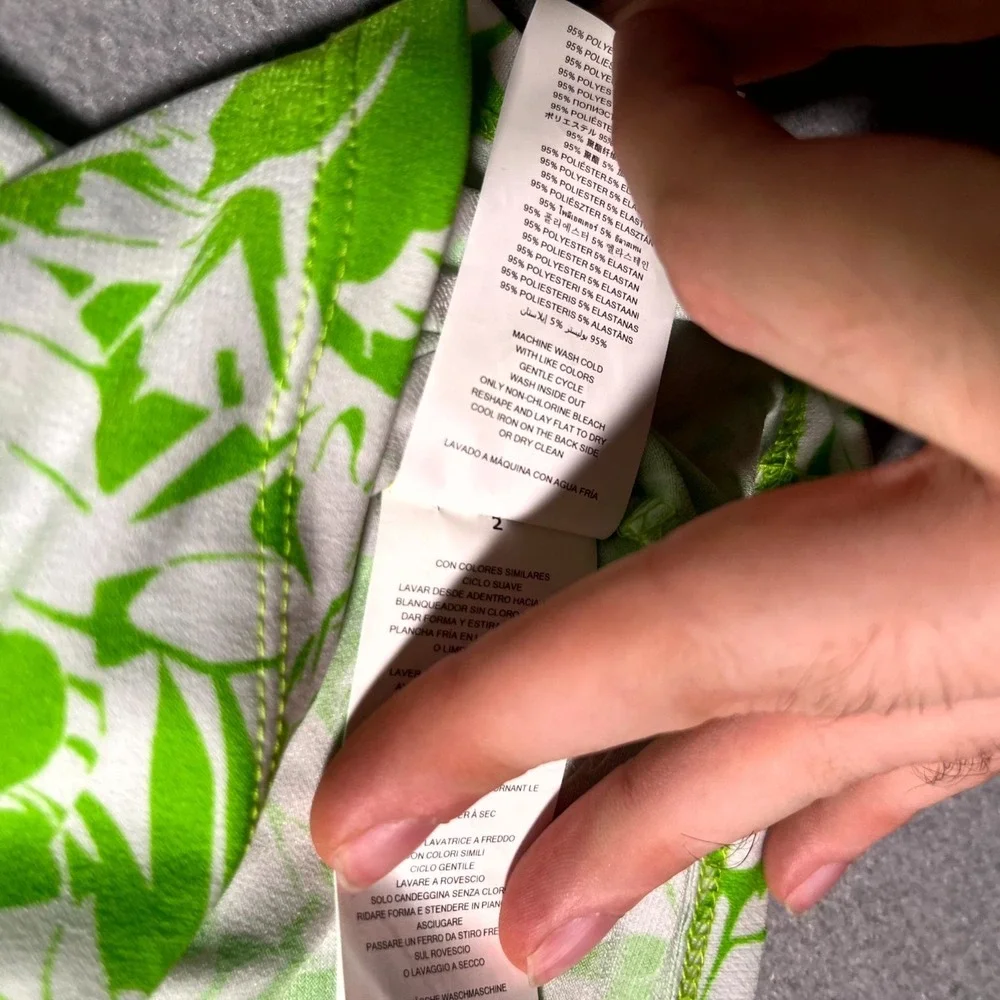 Michael Kors Blouse Top Womens 1X Green White Twill Palm Print Round Neck Casual